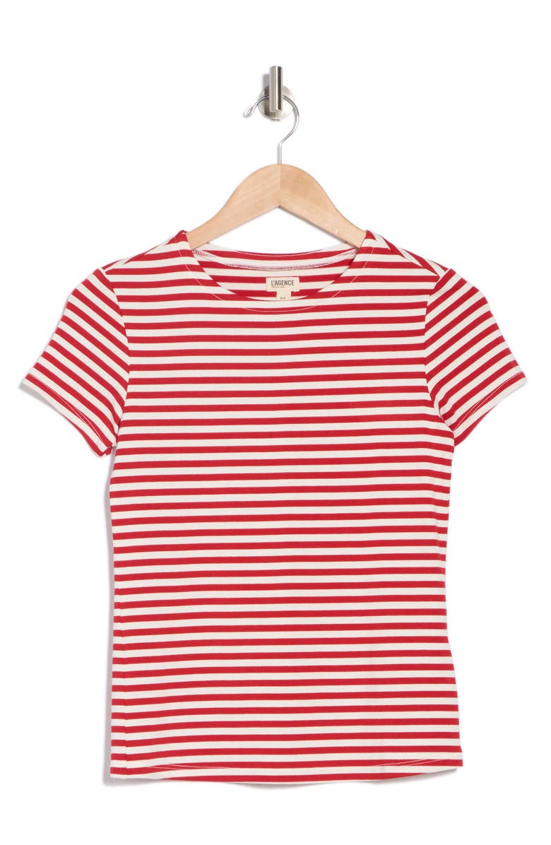 L'AGENCE Ressi Stripe Crewneck T-Shirt, Alternate, color, Red/ White Stripe