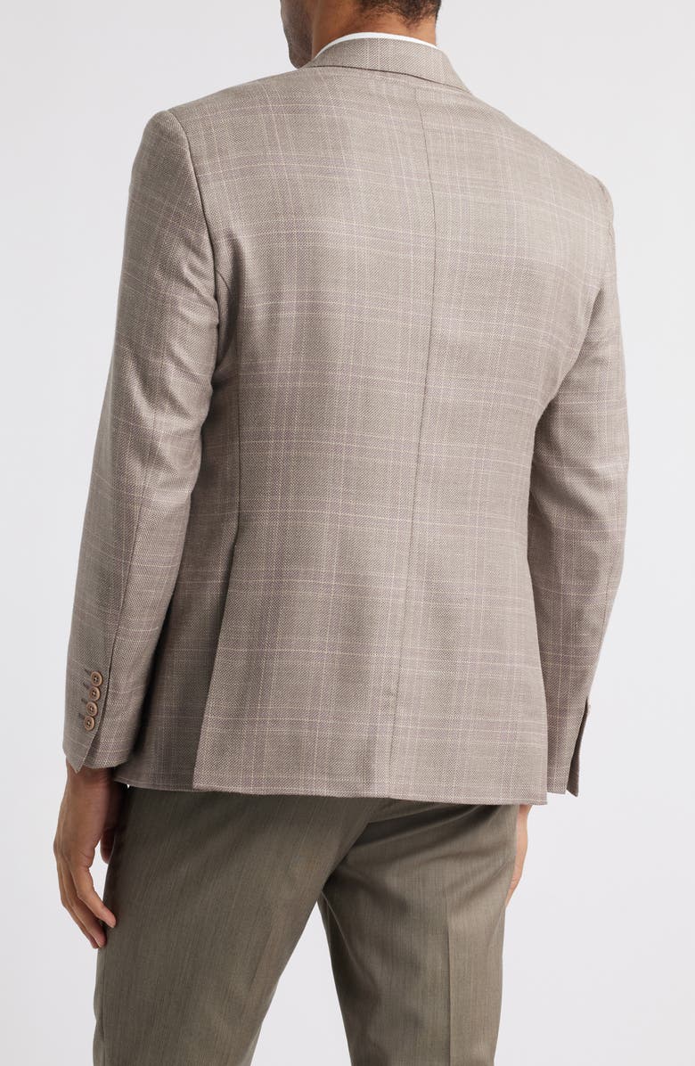 Emporio Armani Windowpane Check Wool & Silk Blend Sport Coat, Alternate, color, Solid Dark Beige
