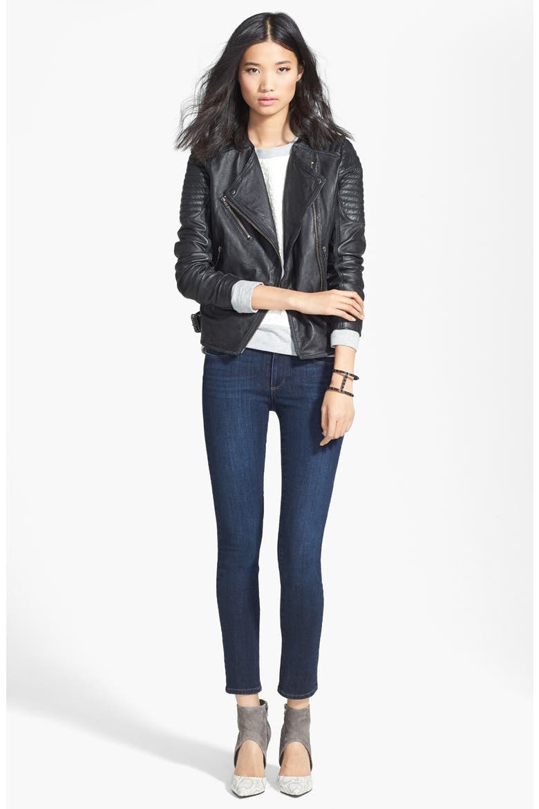Treasure&Bond Quilted Leather Moto Jacket, Alternate, color, BLACK