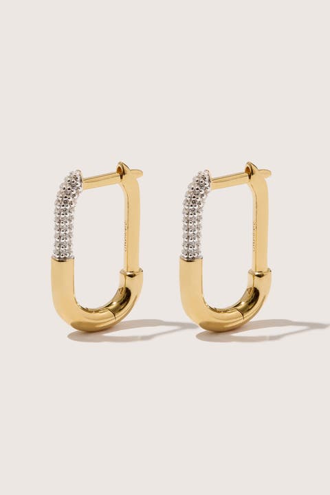 14kt Gold Vermeil Pavé Staple Hoop Earrings