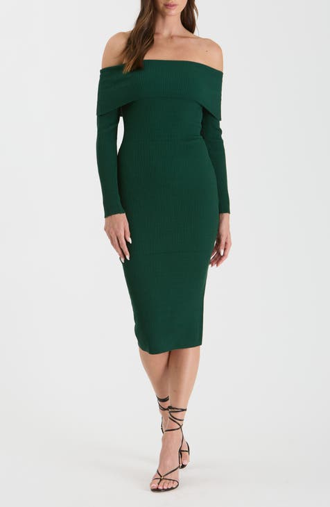 Off the Shoulder Midi Sweater Dress