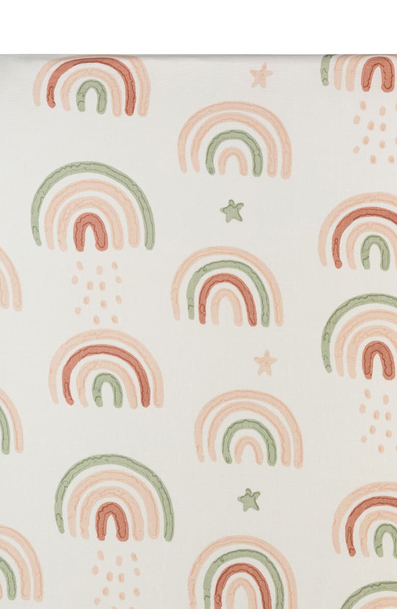 CRANE BABY Cotton Sateen Fitted Crib Sheet, Alternate, color, Beige/ Rainbow Multi