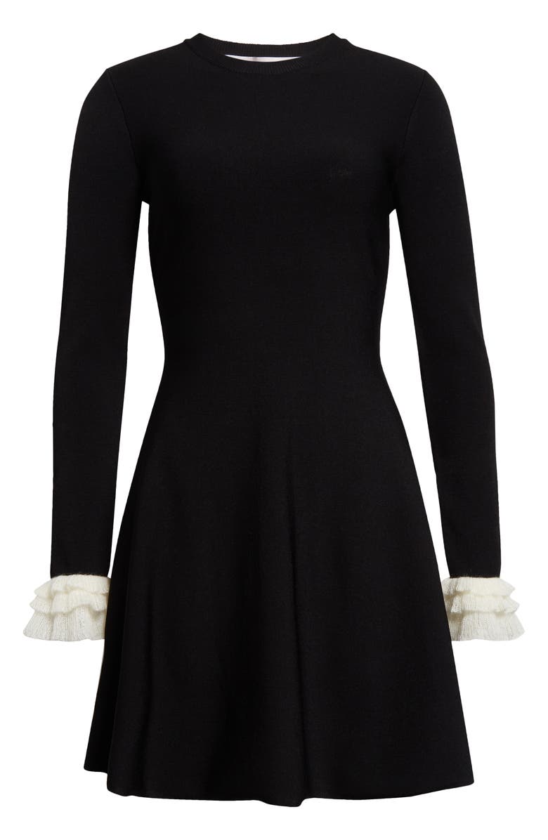 Valentino Garavani Ruffle Cuff Long Sleeve Sweater Dress, Alternate, color, Nero/Avorio
