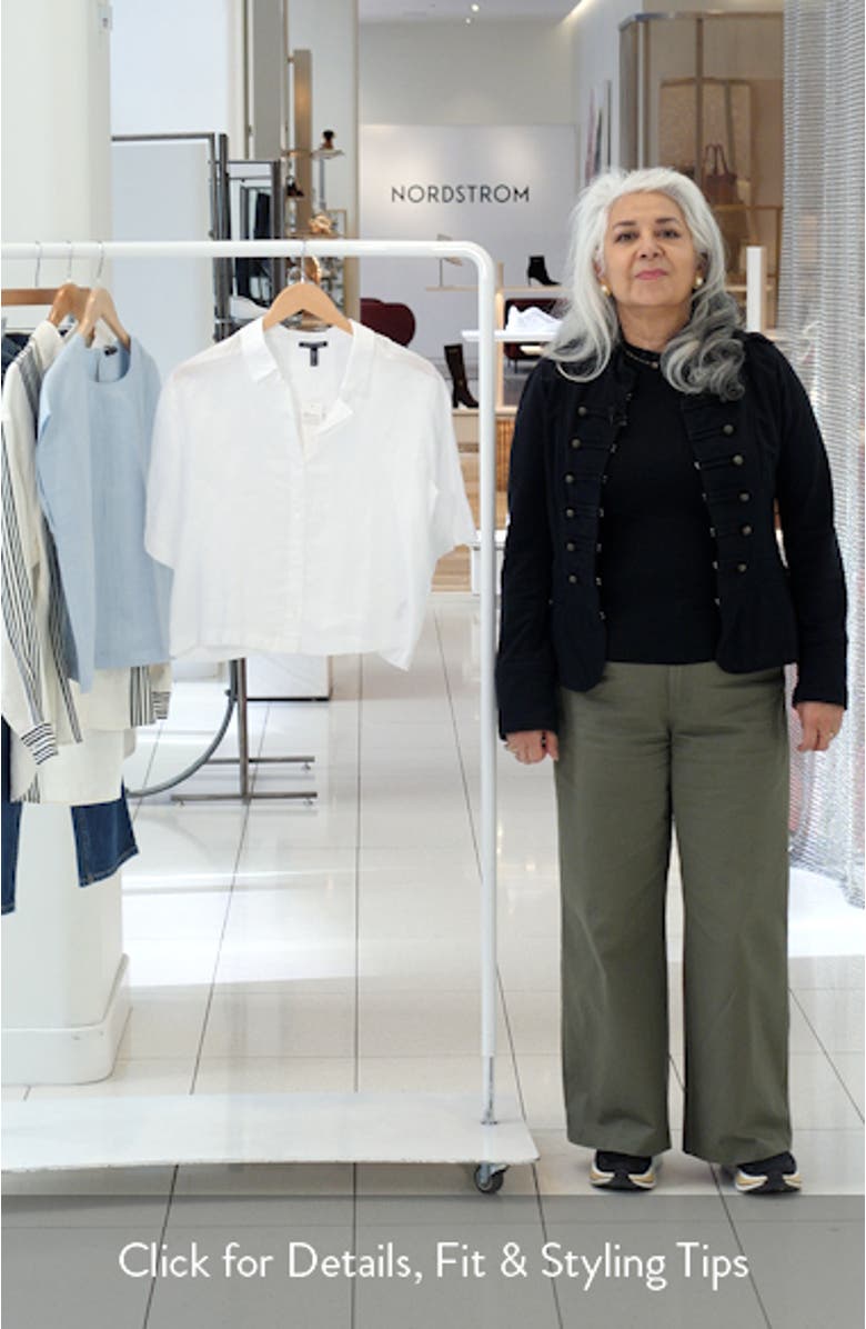 Classic Collar Elbow Sleeve Organic Linen Button-Up Shirt, sales video thumbnail