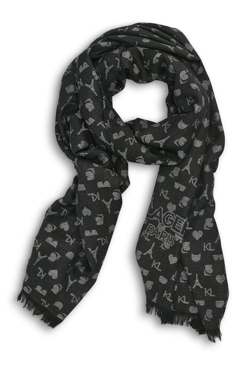 KARL LAGERFELD PARIS Metallic Logo Scarf, Alternate, color, Black