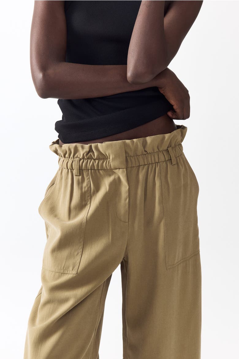 Barrel-leg Paper-bag Pants, Alternate, color, Light khaki green