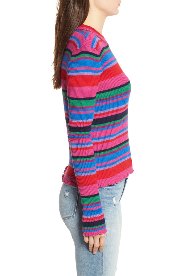 Ribbed Lettuce Edge Stripe Sweater, Alternate, color, PINK CYCLMAMEN MULTI STRIPE