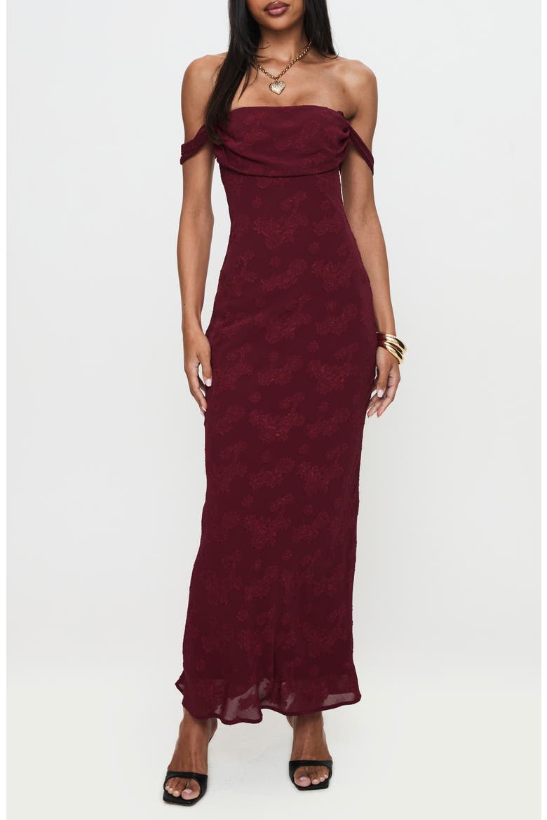 Azura Off the Shoulder Gown, Main, color, BURGUNDY