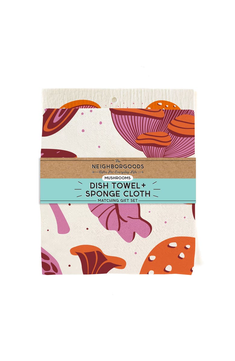 The Neighborgoods Mushroom Dish Towel + Sponge Cloth Gift Set, Alternate, color, Red