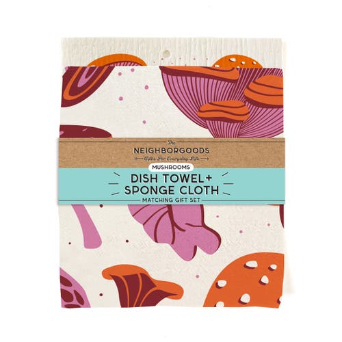 The Neighborgoods Mushroom Dish Towel + Sponge Cloth Gift Set In Multi