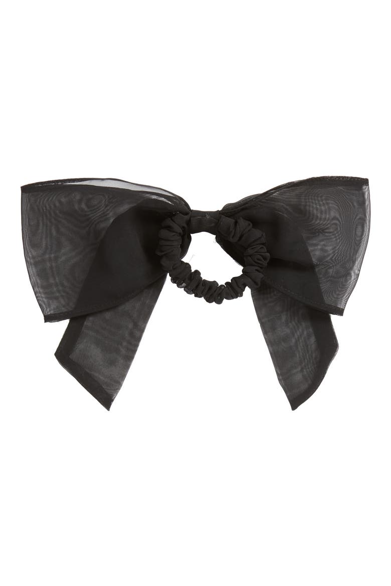Chiffon Bow Ponytail Holder, Alternate, color, BLACK