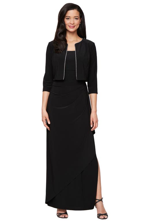 Alex Evenings Foil Piping Sleeveless Maxi Cocktail Dress With Jacket In Black