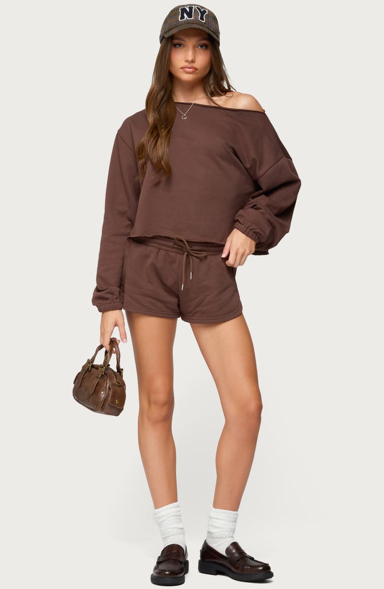 EDIKTED Kordelia One-Shoulder Sweatshirt, Alternate, color, Brown