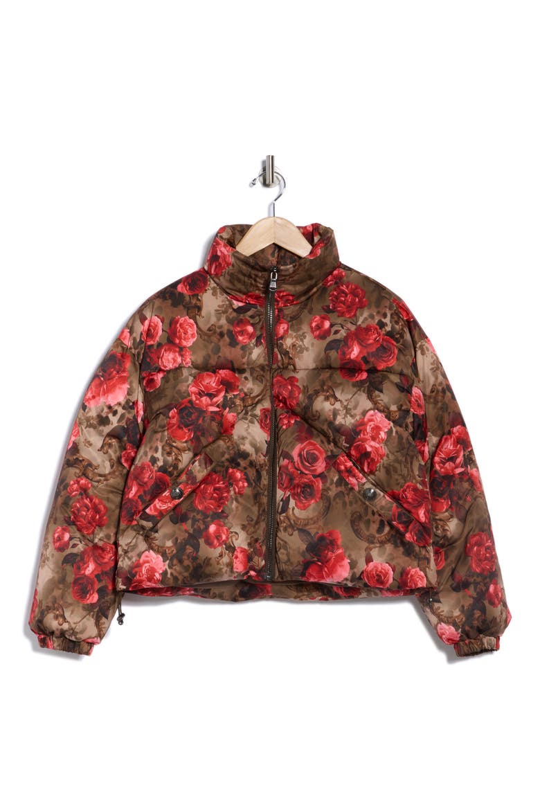 Jessi Crop Puffer Jacket, Alternate, color, ARMY/ PINK FLORAL CHEETAH