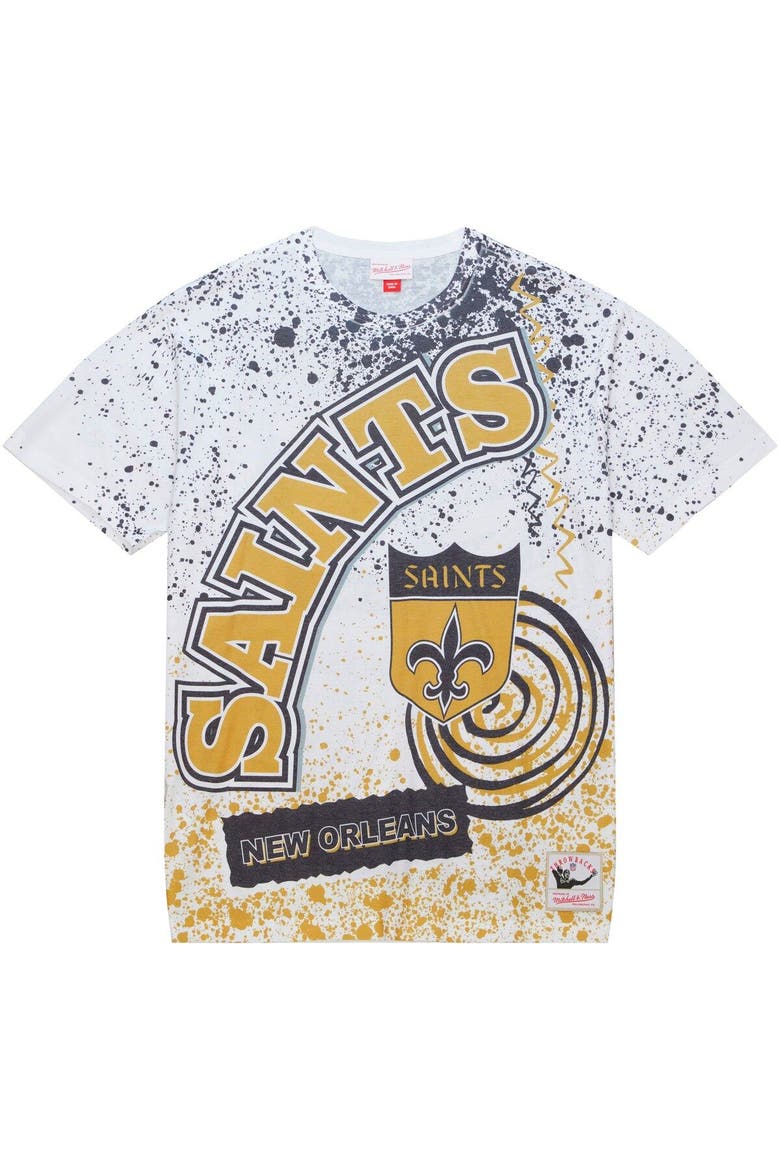Men's Mitchell & Ness White New Orleans Saints Team Burst Sublimated T-Shirt, Alternate, color, White