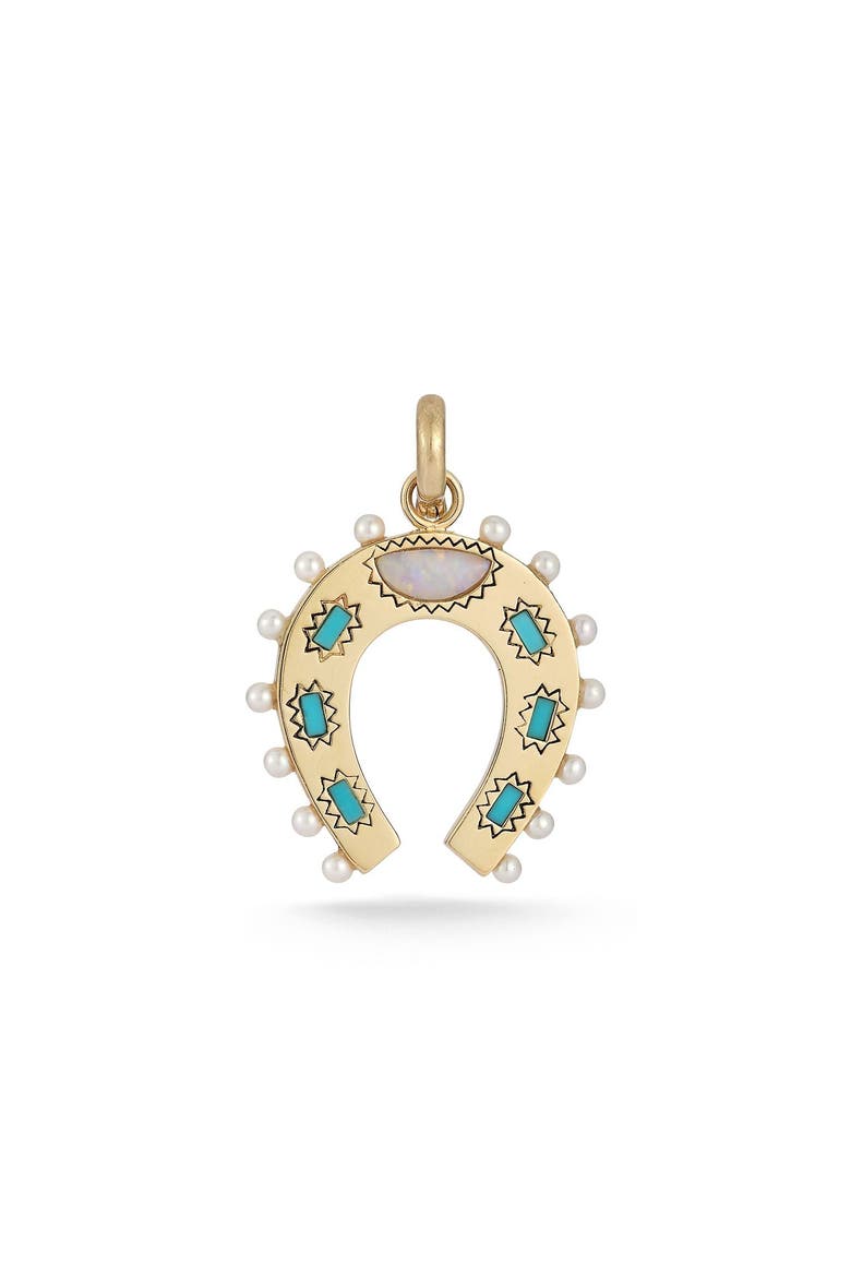Holly Horseshoe Charm with Turquoise, Opal and Pearl, Main, color, Turquoise