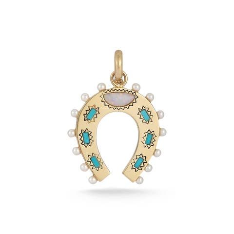 Holly Horseshoe Charm with Turquoise, Opal and Pearl