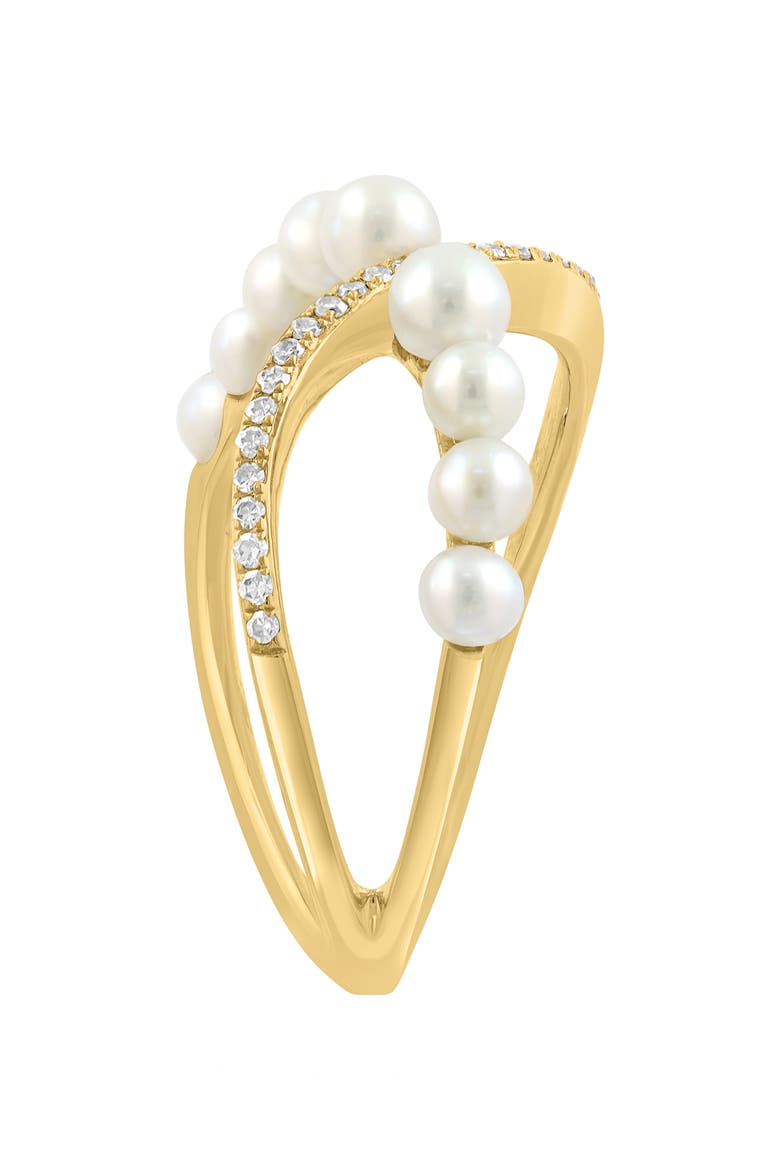 14K Yellow Gold Cultured Freshwater Pearl & Diamond Ring, Alternate, color, WHITE