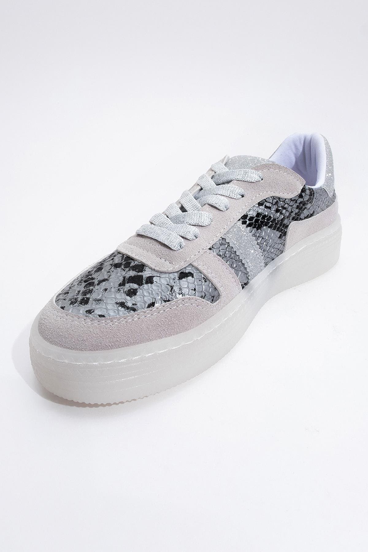 Prologue Shoes Rexie Glitter Sneakers, Alternate, color, Silver Print Faux Leather