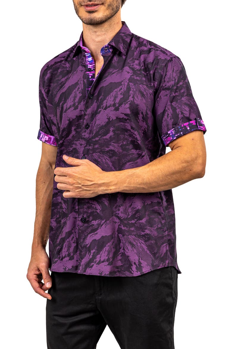 Galileo Ascension 0081 Contemporary Fit Short Sleeve Button-Up Shirt, Alternate, color, PURPLE/BLACK