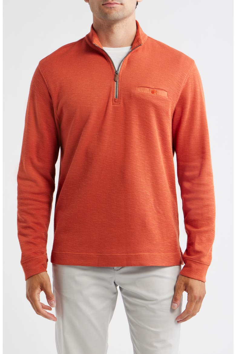 Flame Stitch Quarter Zip Pullover, Main, color, TANGERINE