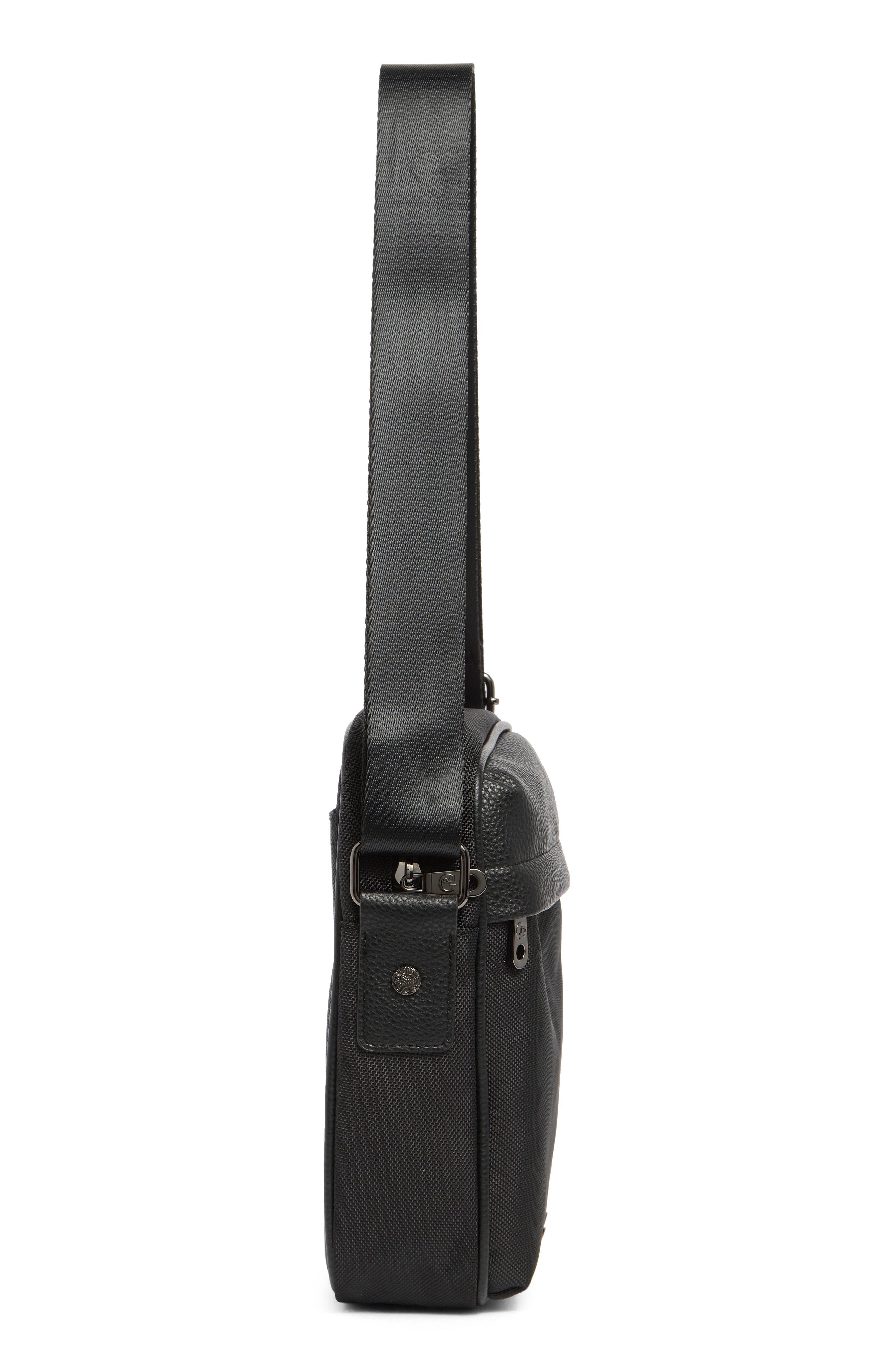 Robert Graham Grant Mixed Media Crossbody Messenger Bag, Alternate, color, Black
