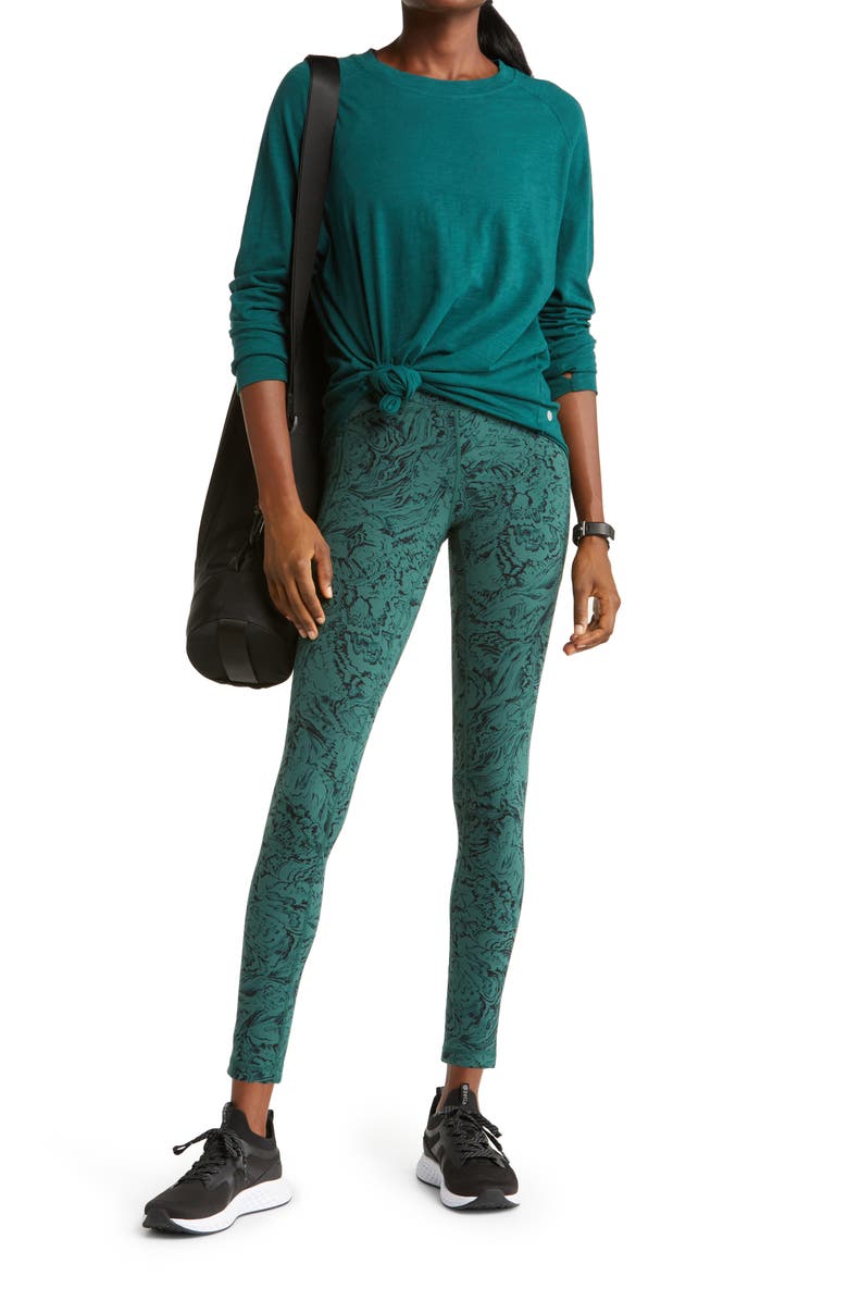 Zella Relaxed Washed Long Sleeve Slub Tee, Alternate, color, Green Bug