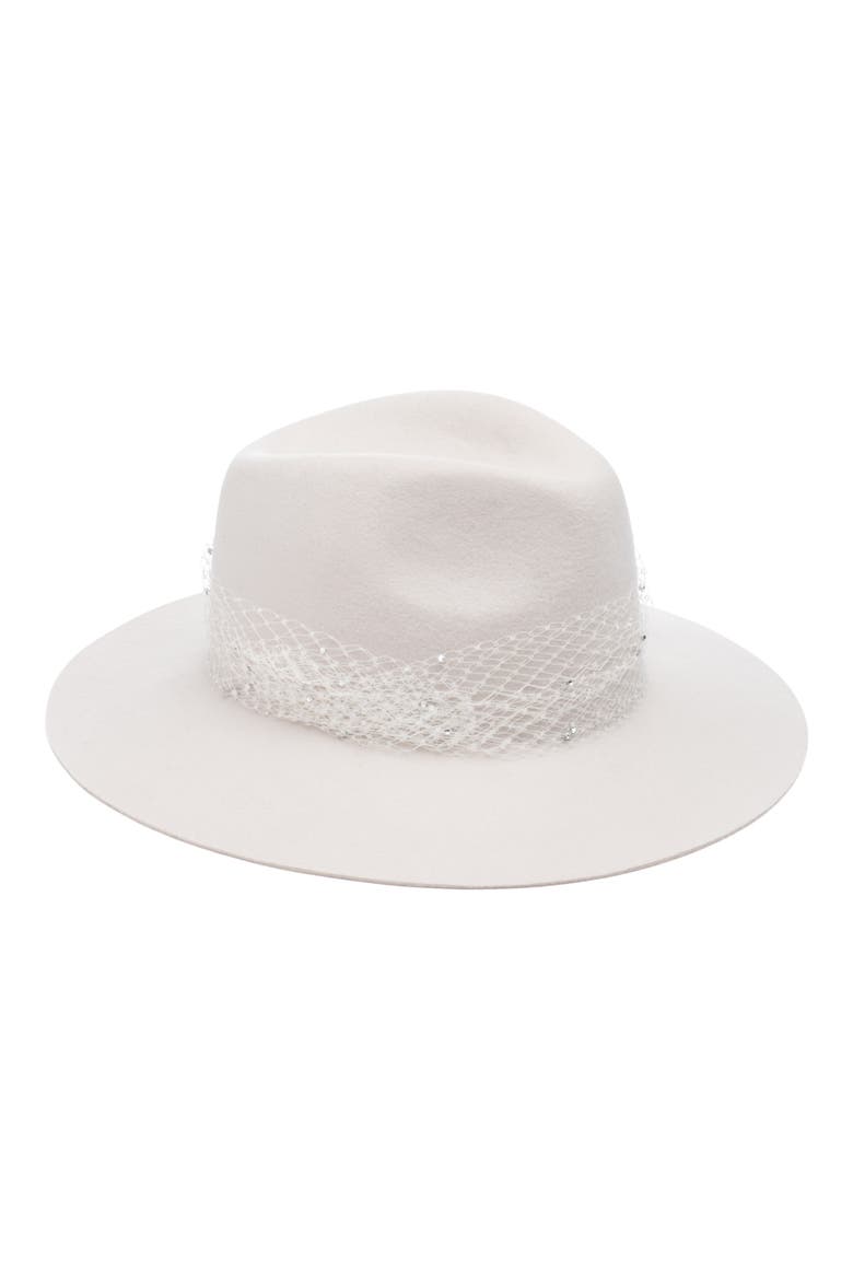 Veil Trimmed Wool Fedora, Main, color, STONE