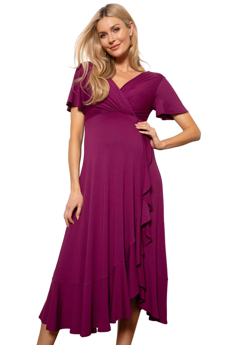 Tiffany Rose Waterfall Faux Wrap Maternity/Nursing Midi Dress, Alternate, color, 