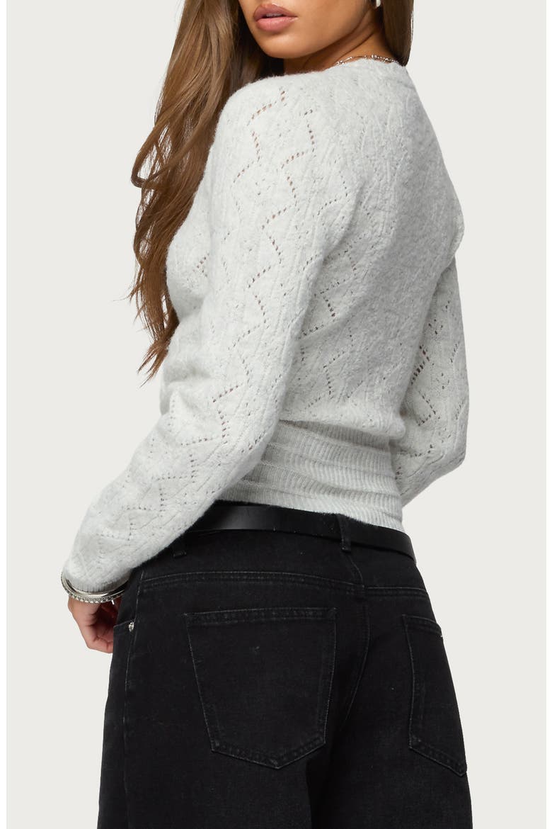 Janine Pointelle V-Neck Crop Sweater, Alternate, color, GRAY-MELANGE