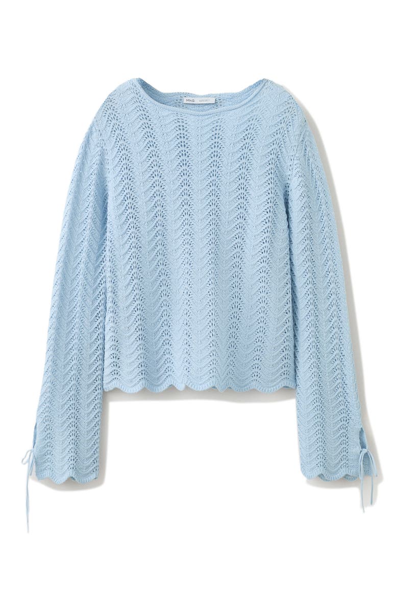Mixed Open Stitch Long Sleeve Cotton Sweater, Alternate, color, SKY BLUE