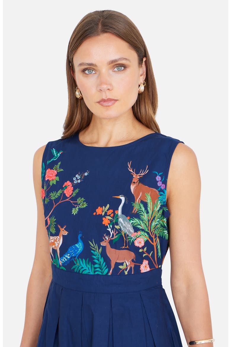 Animal Print Cotton Midi Skater Dress, Alternate, color, Navy
