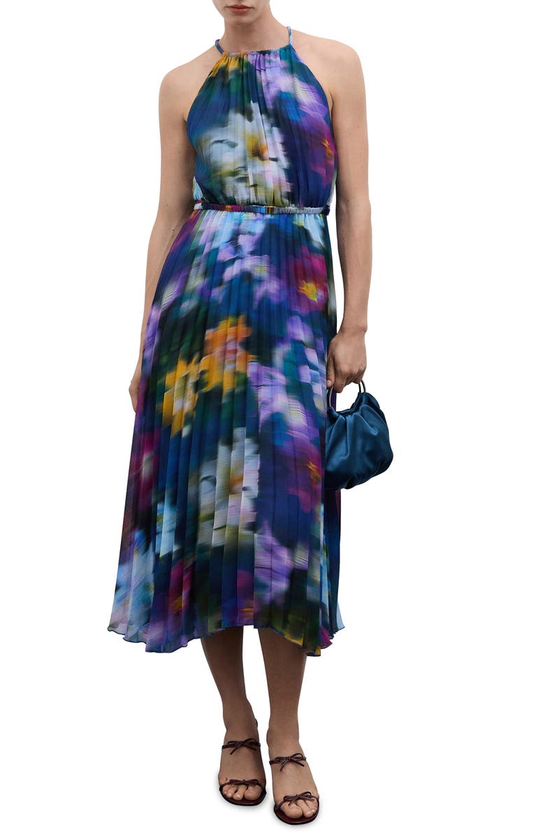 MANGO Floral Pleated Midi Dress, Main, color,