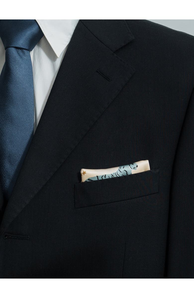 Lost Pattern NEON TIGERS SILK POCKET SQUARE, Alternate, color, Blue