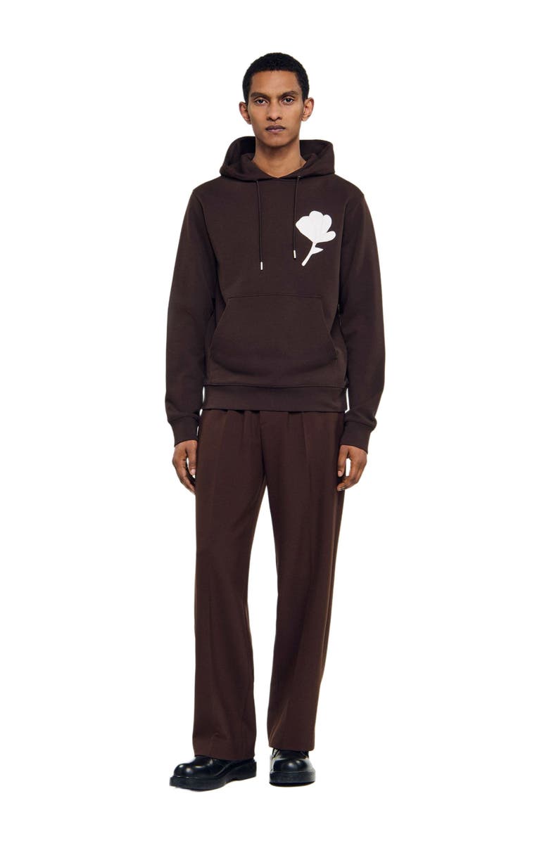 SANDRO Hooded flower patch sweatshirt, Alternate, color, Chocolate