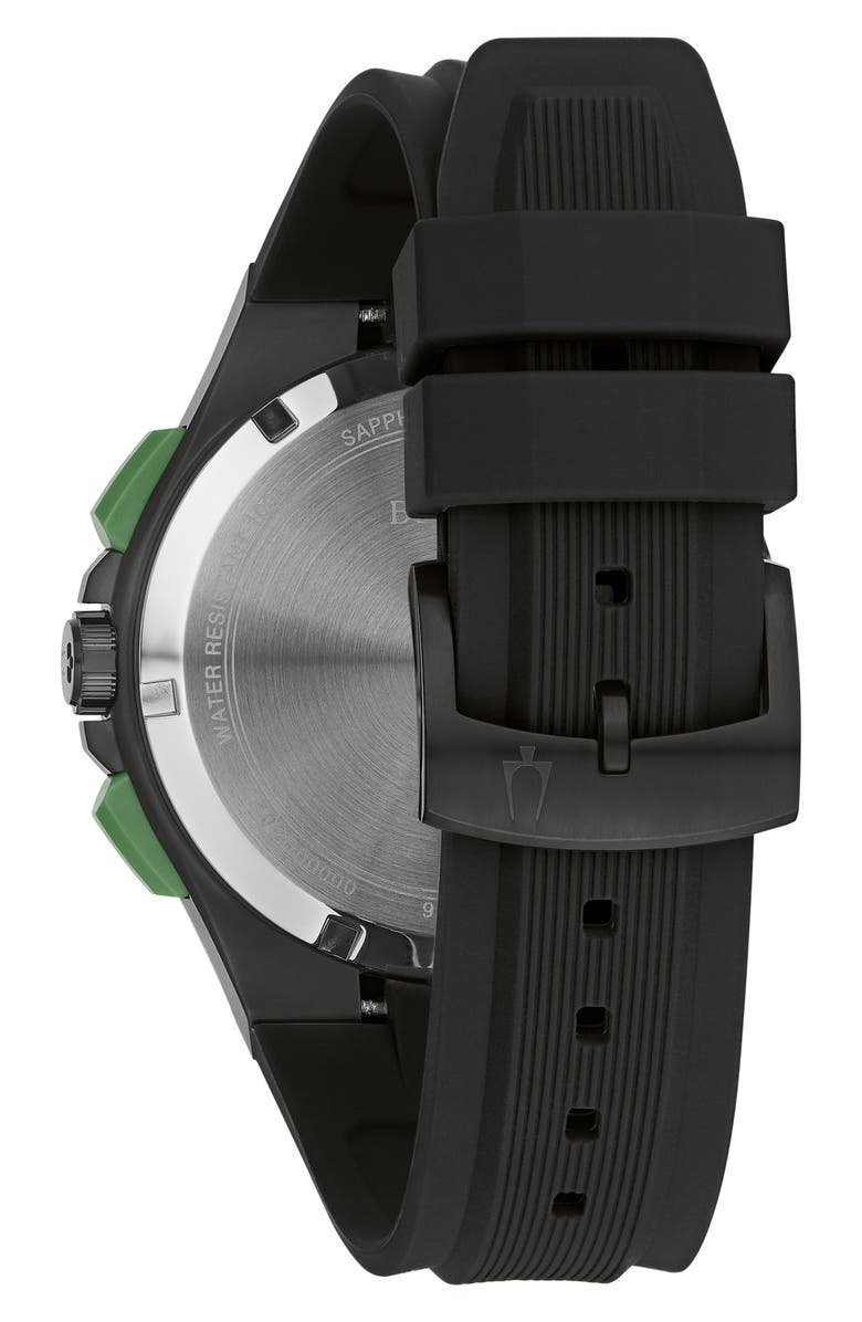 BULOVA Maquina Chronograph Silicone Strap Watch, 46mm, Alternate, color, Black