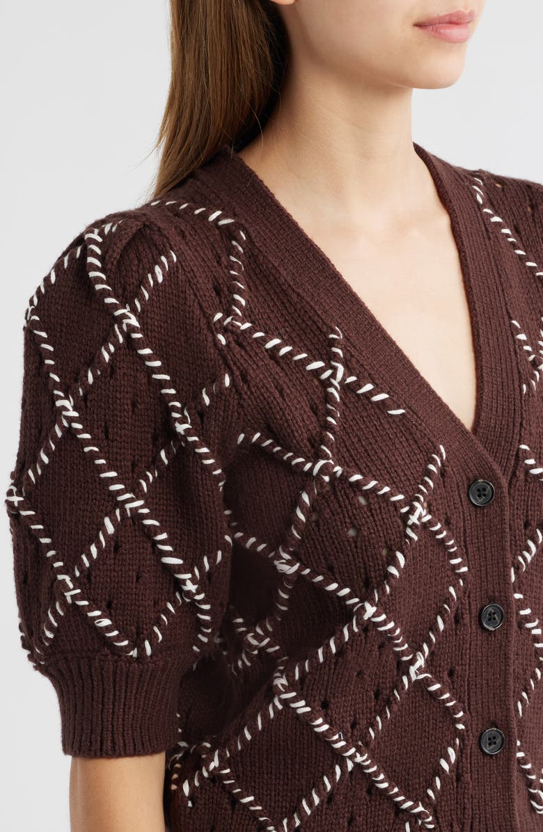 Rails Isla Whipstitch Elbow Sleeve Cardigan, Alternate, color, Espresso Ivory
