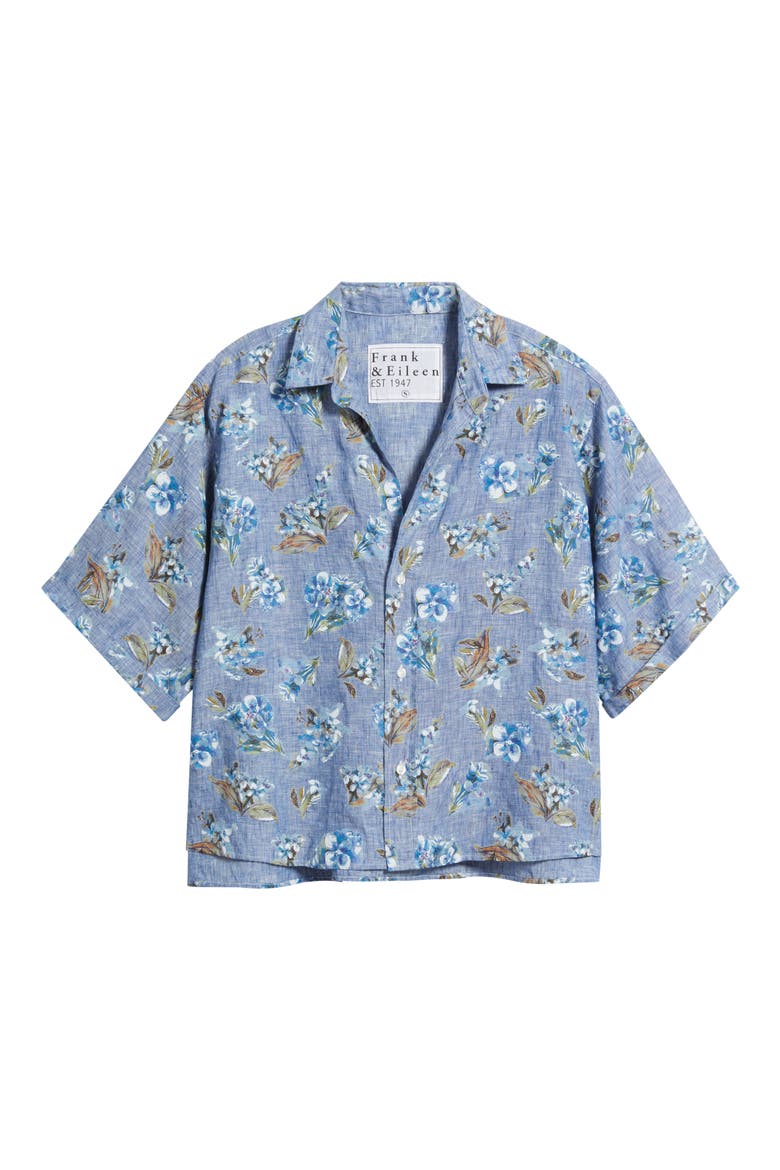 Short Sleeve Linen Button-Up Shirt, Alternate, color, BLUE FLORA