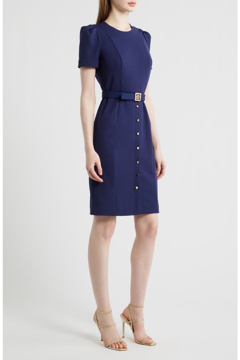 Belted Cool Crepe Sheath Dress, Alternate, color, DEEP NAVY