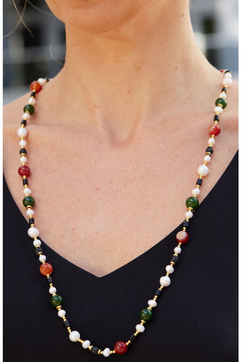 5-5.5mm Freshwater Pearl & Agate Bead Necklace, Alternate, color, YELLOW
