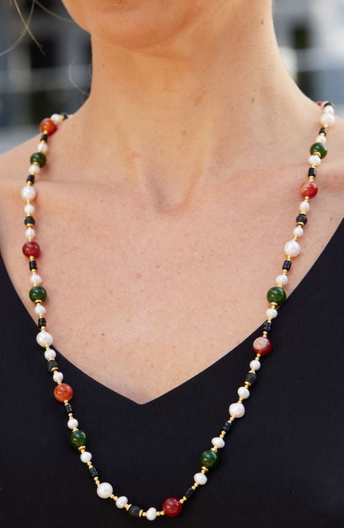Savvy Cie Jewels 5-5.5mm Freshwater Pearl & Agate Bead Necklace In Gold