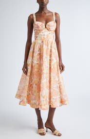 Zimmermann Rebellion Draped Linen & Silk Fit & Flare Midi Dress