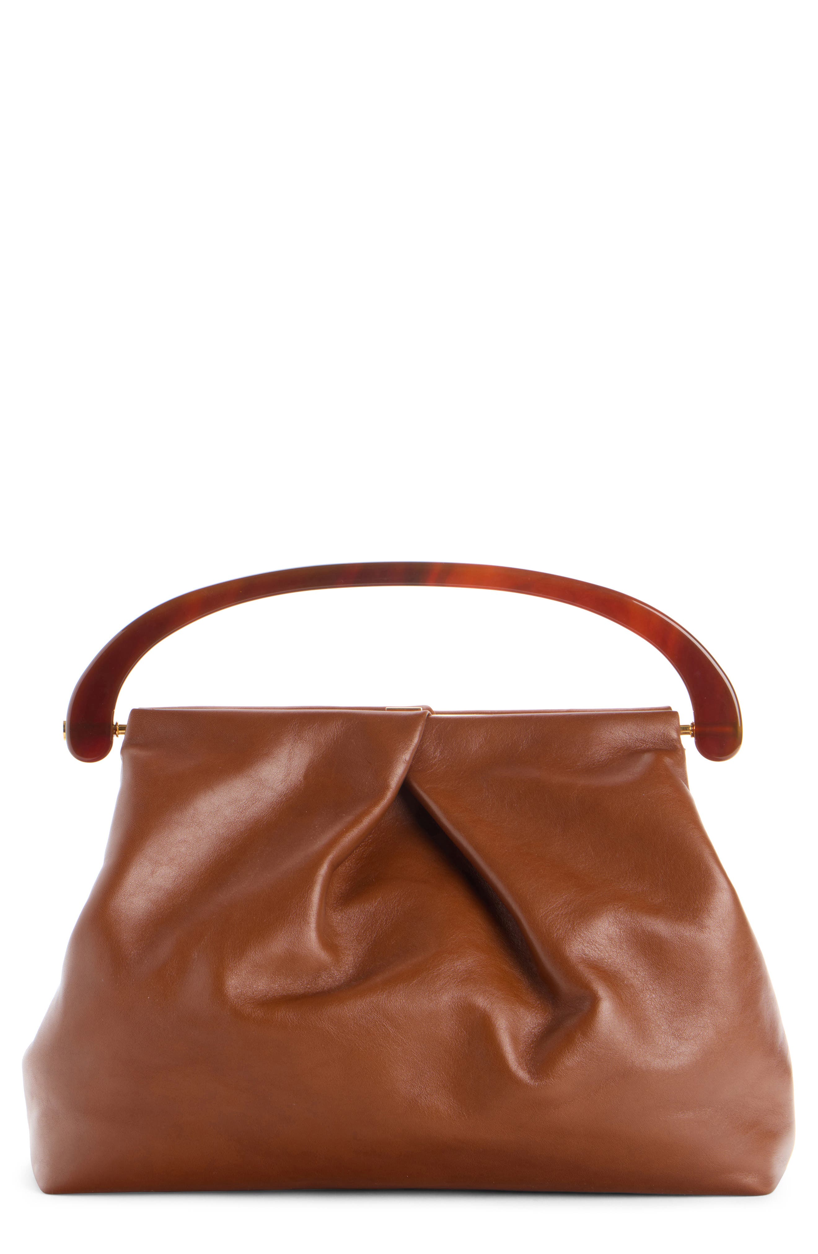 Dries Van Noten Pleated Leather Top Handle Bag, Main, color, Tan 712