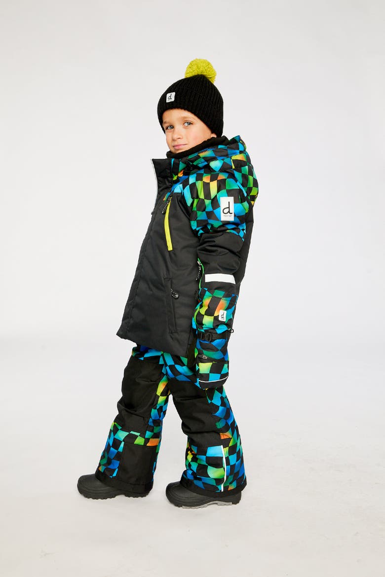 Play Colorblock Jacket & Checkerboard Pants Two Piece Snowsuit, Alternate, color, Green, Yellow & Blue Check