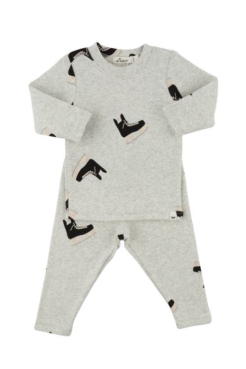 Oh Baby ! Hockey Skates Print Long Sleeve Two Piece Set In Heather Grey