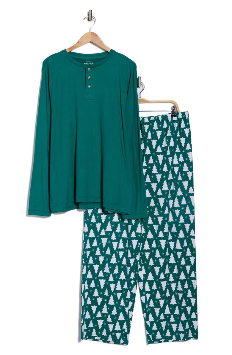 Pillow Talk Matching Family Print Long Pajamas, Alternate, color, Green- White Merry Trees