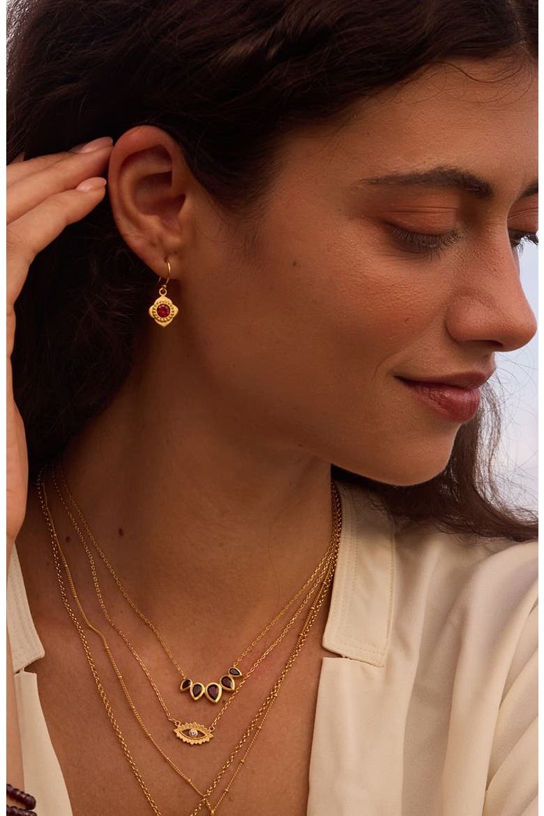 Strong Heart Garnet Drop Earrings, Alternate, color, Red