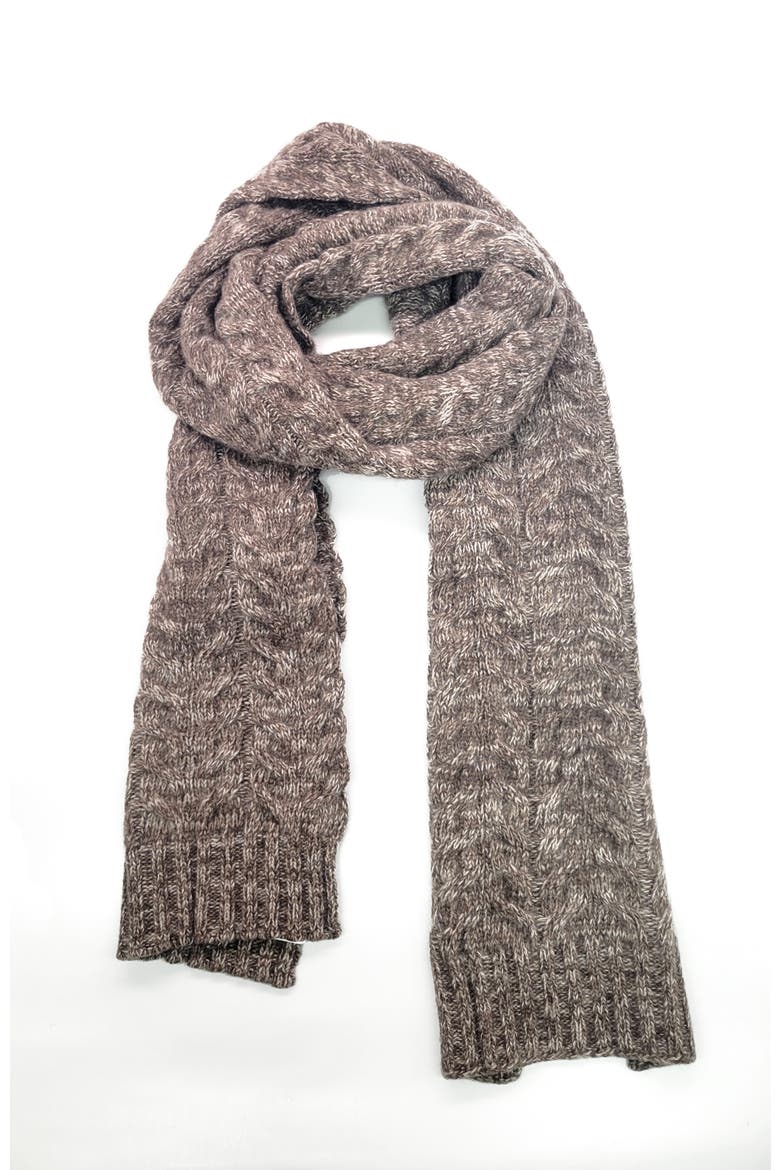 Chunky cable cashmere scarf in melange color, Main, color, BROWN/IVORY