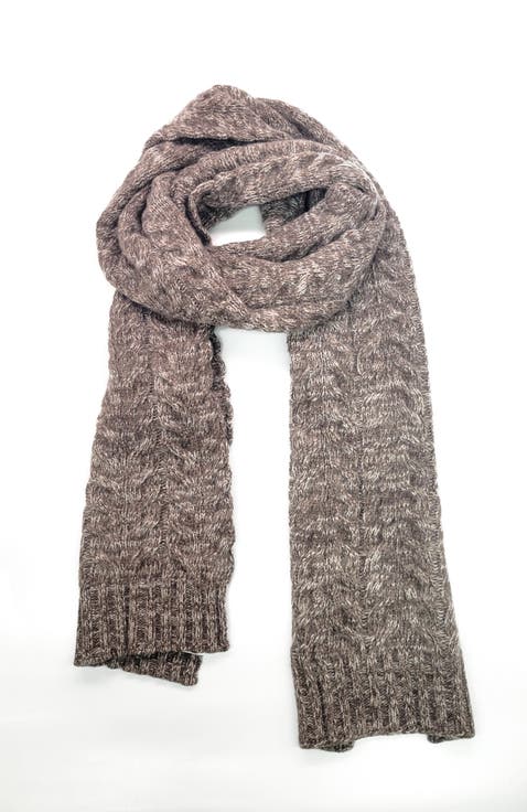 Chunky cable cashmere scarf in melange color