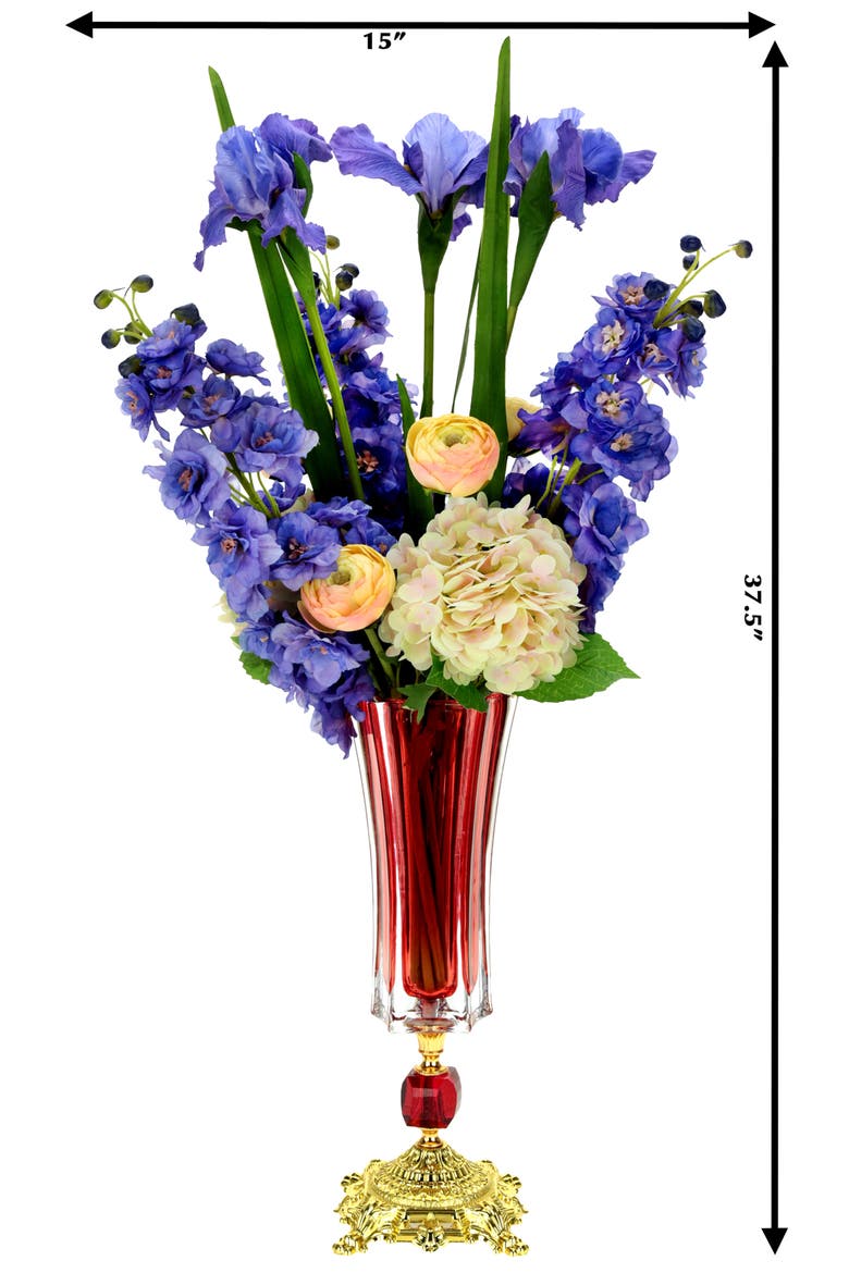Vibrant Hydrangea and Iris in Vase, Alternate, color, Indigo